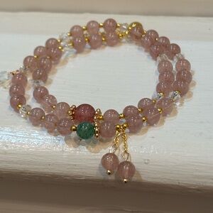 Elegant Pink Crystal double layer Beaded Bracelet with Gold Accents